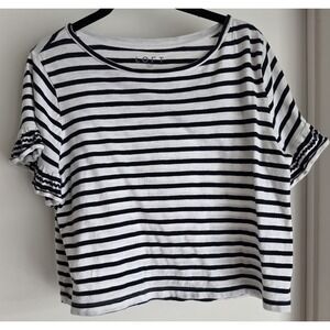LOFT Women's Striped T-Shirt Size M Black White Short Sleeve